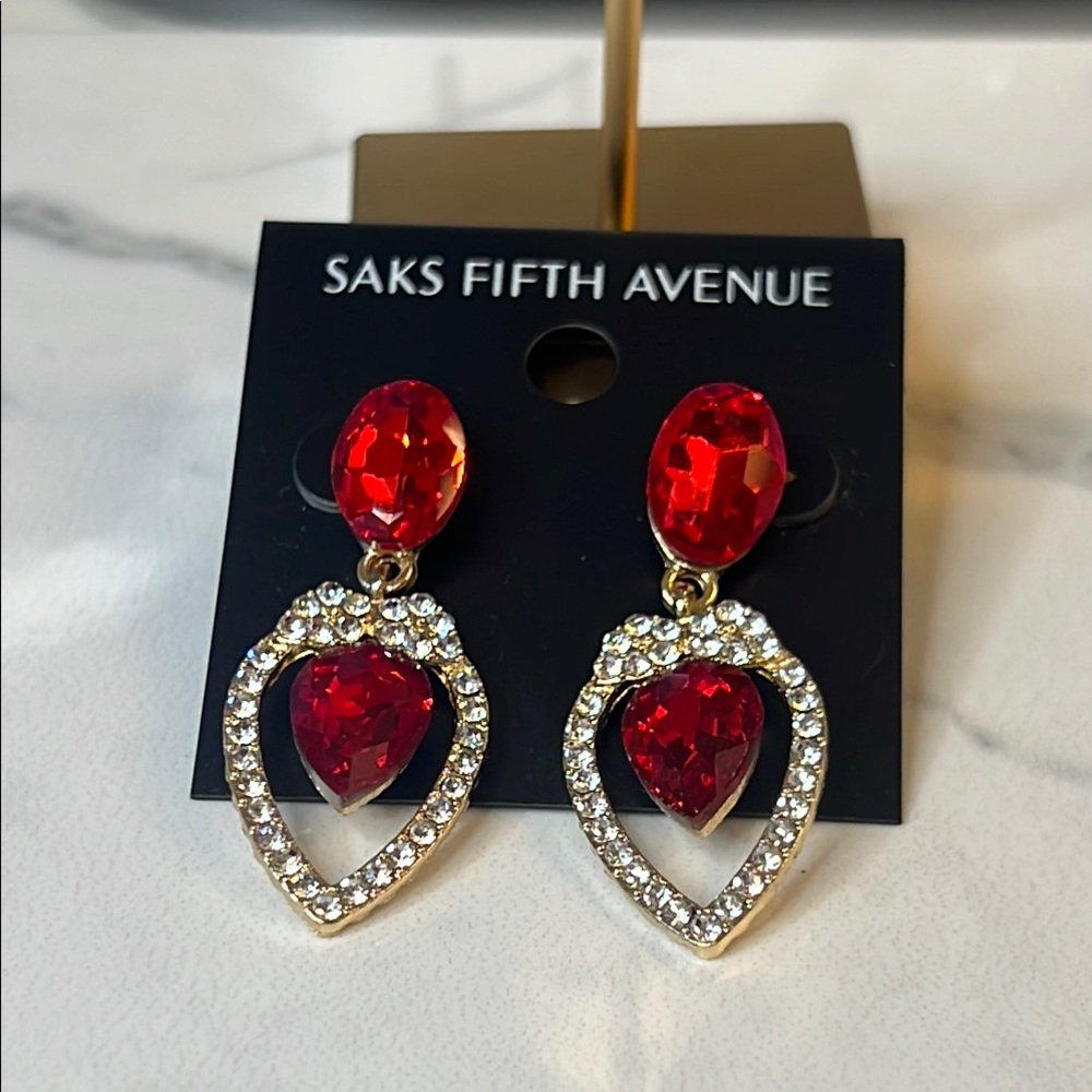 Saks Fifth Avenue Red and Gold Teardrop Earrings